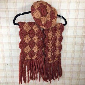 Vintage Crochet Scarf and Beret Set - Handmade in Italy - Beautiful Fall Colors